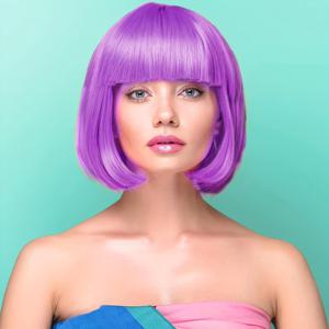 TEMU 여성용 가발 숏 헤어 보브 보보 헤드 가발 컬러 숏 헤어 가발 쇼 소품 할로윈, 뮤직 페스티벌, 파티, 학생 헤어