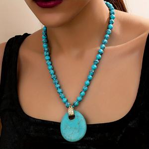 TEMU 빈티지 우아하고 생기 넘치는 물방울 펜던트 터키석 비즈 목걸이 - 여성용, 휴일, 생일, 데이트, 무도회, 연회, 파티, 여행, 쇼핑, 일상 및 출근 액세서리