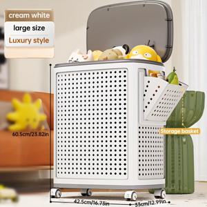 TEMU 바퀴 달린 세탁 바구니, 더러운 옷, 수건, 장난감을 담을 수 있는 이동식 옷 보관 바구니. 기숙사, 세탁실, 침실, 욕실에서 빨래 바구니로 사용하기에 적합함, 세탁 바구니