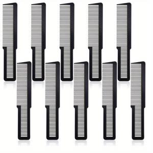 TEMU 전문 바버 클리퍼 빗 10개 세트 - 미세한 치아 헤어 스타일링 및 커팅용 빗, 살롱 및 가정용, 내구성 있는 플라스틱, 검정색