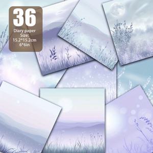 TEMU 36장 스크랩북 종이 세트 - 핸드메이드 페이퍼, 잡지 저널, 드림 다이어리용 - 소프트 라벤더 & 블렌드, 몽환적인 밤하늘과 안개 질감, 6x6 스탬핑, 콜라주, 장식 배경용