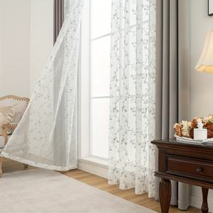 TEMU 자수 시스루 원단으로 제작된 회색 커튼 4개 세트. 빛을 효과적으로 차단하도록 설계되었으며, 침실, 거실 및 식당에서 현대적인 아트 데코 스타일에 적합합니다.