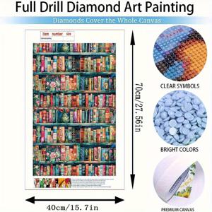 TEMU 15.75x27.56인치 초대형 5D 페인팅 키트 - 빈티지 책장 패턴, 라운드 풀 드릴, DIY 핸드메이드 캔버스 홈 데코