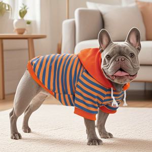 TEMU 1개 기본 애견 후드티, 고급 가죽 라벨 장식, 소형견 및 중형견용, 프렌치 불독을 위한 부드럽고 편안한 의류