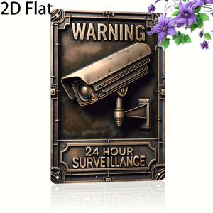 TEMU 2D 평면, 빈티지 금속 경고 표지판 - 장식용 철제 플라크, 24시간 감시, 벽걸이, 홈, 바, 카페, 레스토랑, 정원, 차고용 다목적 장식 - 휴일, 파티 장식, 선물 아이디어에 이상적, 2D 평면
