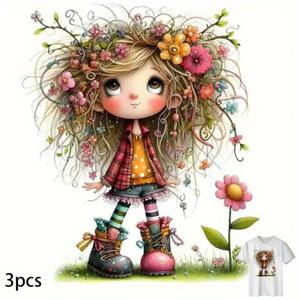 TEMU 3개 세트 패션 트렌디 열전사 비닐 데칼, 멀티컬러 - 티셔츠·청바지·후드용 내구성 강한 스티커, 쉽게 붙이고 세탁 가능