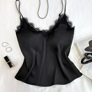 TEMU 여성 솔리드 컬러 쉬폰 레이스 민소매 탑, 스타일리시하고 섹시한 크롭 셔츠