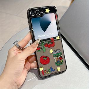TEMU 삼성 갤럭시 Z 플립 7, Z 플립 5, Z 플립 6용으로 적합한 귀여운 만화 토마토 캔 폰 케이스, 투명한 소프트 백 커버를 특징으로 합니다.