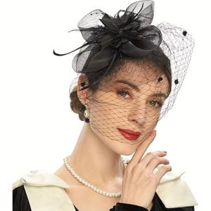 TEMU 베일 메쉬 더비햇 1개 티파티 할로윈 생일 경마 결혼식 교회용 모자 헤어밴드와 클립 겸용