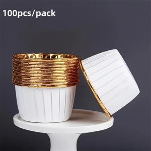 TEMU 100개 케이크 종이컵, 머핀컵 머핀 틀, 컵케이크 라이너, 라미킨 팬 컵케이크 컵 포장, 웨딩 컵케이크 베이킹 컵