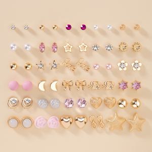 TEMU 귀걸이 30쌍 세트, 대형 세트, 선물, 귀여운 별, 달, 꽃, 리본, 하트 모양 영어 글자, 멀티피스 세트, 트렌디하고 간편한 주얼리, 여성용 귀 스터드 선물