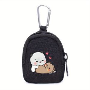 TEMU 1개 귀여운 동물, 판다, 곰 키체인 지갑 - 블랙 옥스포드 원단 코인 파우치, 안전한 지퍼 클로저, 기하학적 디자인, 스포츠 및 여행용