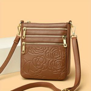 TEMU 정품 가죽 여성 숄더백, 새로운 다층 디자인, 비즈니스 출퇴근 싱글 컴파트먼트 백, 모던한 유럽 및 미국 스타일, 5단 지퍼 휴대폰 가방, 패셔너블하고 다재다능한, 아웃도어 여행 크로스바디 백