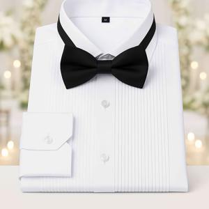 TEMU 남성용 윙 칼라 정장 셔츠, 앞면 주름 장식, 무료 보타이 포함, 결혼식 및 저녁 행사를 위한 우아한 드레스 셔츠