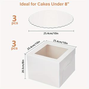 TEMU 8/10/12인치 전문가용 케이크 박스 및 보드 세트 - 3세트(박스 3개+보드 3개)/6세트(박스 6개+보드 6개)/9세트(박스 9개+보드 9개), 일회용 윈도우 케이크 캐리어, 생일, 결혼식, 기념일, 쿠키, 컵케이크 및 디저트용 보관 용기
