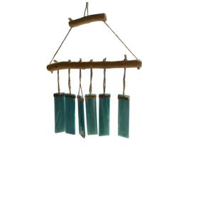 TEMU 바다 유리와 해파리 나무로 만든 풍경, 파란색-녹색 바다 유리 조각이 여러 개 들어있는 미니멀하고 자연스러운 디자인, 창틀과 침대 옆 테이블에 걸어두면 바람에 의해 부딪히는 바다 유리 조각이 부드러운 소리를 낸다