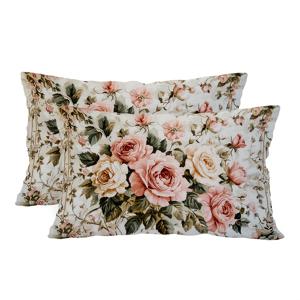 TEMU 2개 세트 직사각형 쿠션 커버 플로럴 프린트 베개커버, 부드러운 파스텔 장미 디자인, 축제 및 선물용 쿠션 커버 (속지 미포함), 침실 & 거실 장식용