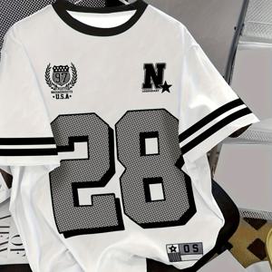 TEMU 빠른 건조 레트로 80s 90s 빈티지 티셔츠 - 넘버 28 저지 디자인 & 화이트 , 반팔 라운드넥 캐주얼 여름 티셔츠, 데일리웨어 & 이벤트용