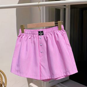 TEMU 2025년 가을 신상 핑크 여성용 반바지. 버튼 장식과 탄성 허리 라인이 특징이며, 캐주얼 외출 및 편안한 착용감을 제공합니다.
