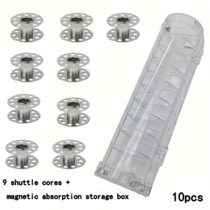 TEMU 범용 마그네틱 보빈 케이스 세트, 1/10 재봉틀 보빈 케이스, 9개의 가정용 내구성 금속 보빈 포함, 쉬운 실 보관을 위한 투명한 컴팩트 디자인, 잠금 스티치 재봉틀, 이중 바늘 재봉틀 및 구형 재봉틀과 호환