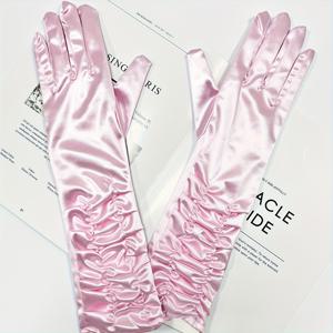TEMU 미디엄 레인지 새틴 장갑 성인 여성용 장갑 탄성 새틴 롱 스판덱스 장갑 예의 차용품 장갑 1켤레