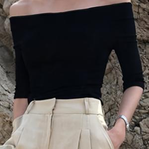 TEMU 여성용 신상 여름 단색 오프숄더 반팔 티셔츠 탑