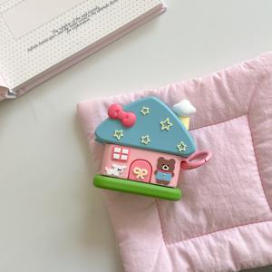 TEMU 3D 귀여운 카툰 베어 하우스 소프트 블루투스 헤드셋 케이스 - 에어팟 4 2024, 3 프로, 2 무선 이어폰 커버 펀다