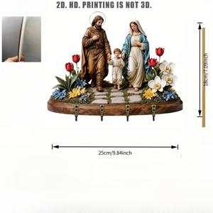 TEMU 2D 평면 성가족 조각상 키홀더 - 러스틱 벽걸이 키캐비닛, 4개의 금속 후크 포함, 마리아와 성가족 조각상, 홈 교회 현관 장식용, 종교적인 집들이 선물, 벽걸이 키랙, 빈티지 키걸이, 크리스마스, 발렌타인데이, 부활절, 클래식 크리스마스 장식, 쇼퍼, 2D 평면