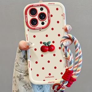 TEMU 폴카 도트 디자인 애플 아이폰 17 프로맥스/16플러스/15/14/13/12/11 시리즈 랜야드 폰 케이스, 귀여운 레드 체리 액세서리 핸디 여성용 창의적인 소프트 보호 커버, 크리스마스 선물용 걸이 끈 포함, , 가족, 친구를 위한