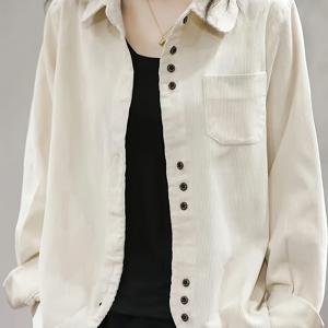 TEMU 여성용 코듀로이 재킷, 버튼 디자인, 싱글 브레스트 캐주얼 재킷