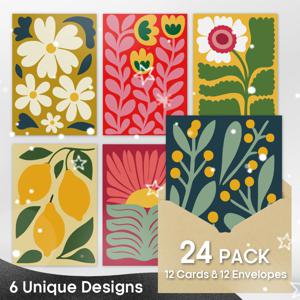 TEMU 24개 플로럴 디자인 카드 팩 | 생일, 결혼식, 애도 카드를 위한 모든 행사용 빈 카드 (봉투 포함) - 스타일리시한 식물 모티브 노트 카드, 종이 재질