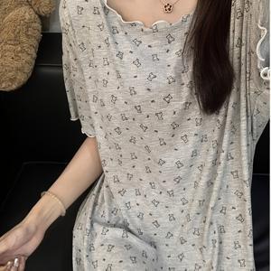 TEMU 곰돌이 프린트 편안한 반팔 잠옷 | 우아한 크루넥, 여름용 경량, 성인용으로 완벽