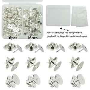 TEMU 32개/박스 은색 핀 베이스, 네일 버튼 추가 세트 (나비 걸쇠 16개, 10mm 타이 태크 16개 포함), 수공예, 홈메이드 브로치 배지 버클, 모자, 의류 핀, 장식 버클, 보우 타이 클립, 브로치 베이스에 적합