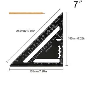 TEMU 45°/90° 삼각자, 7인치 미터법 삼각 보드, 알루미늄 합금 직각자, 연필 포함, 정확한 목공 측정 도구 (각도 찾기 및 미터법 스케일 포함), 내구성 있는 금속 구조, 비충전식