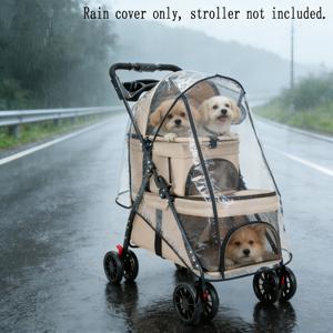 TEMU 신상 더블레이어 반려동물 유모차 레인커버, 방수 및 방풍, 투명 EVA 레인커버, 앞면 더블 지퍼 개폐 디자인, 뒷면 잠금장치, 소형 고양이 및 강아지 유모차용, 반려동물 야외용 레인 기어 (레인커버 단품, 유모차 미포함)