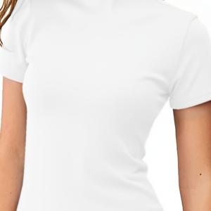 TEMU 여성용 반팔 레이어링 티셔츠 - 세미 하이넥 슬림핏 블라우스, 중간 신축성 단색 상의, 봄/가을용, 캐주얼 및 사무복 아님 (손세탁 가능) - 기본적인 복장용