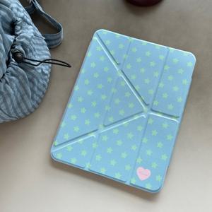 TEMU 아이패드 11세대, 아이패드 에어 7/6 (10세대) 펜슬 슬롯, 고품질 보호 쉘, 아이패드 프로 2025 (11인치) 보호 케이스, 귀여운 신형 모델, 고품질 보호 케이스, 엉킴 방지, 미니멀 블루-그린 별 테이블 케이스