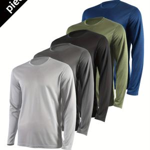 TEMU 남성용 긴팔 티셔츠 5종 세트, 봄/가을 가벼운 베이스 레이어 라운드넥 퀵드라이 캐주얼 상의