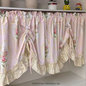 TEMU 1개 유럽식 플로럴 러플 숏 커튼, 커피숍용 반투명 조절 가능 커튼, 작은 창문 및 책장, 식당 하프 도어용, 59인치 와이드 로드 포켓 쇼트 드레이프
