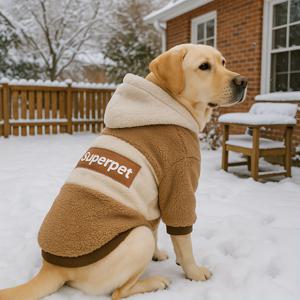 TEMU 1개 귀여운 애완동물 후드티, 부드럽고 편안한 니트 원단으로 제작되었으며 중간 크기 이상의 강아지에게 적합합니다. 이 두꺼운 따뜻한 겨울 의류는 프렌치 불독, 래브라도, 로트вейлер와 같은 품종에 완벽합니다.