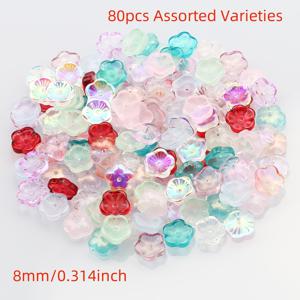 TEMU 50/80개 투명 혼합 컬러 8mm 소형 꽃 유리 구슬, 패션 DIY 장식용