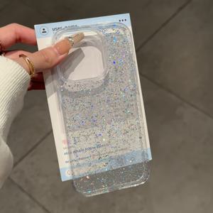 TEMU 휴대폰 케이스 - 새로운 투명 글리터 충격 방지 폰 케이스, 아이폰 16 Pro Max/15/14 Plus/13/12/11 호환