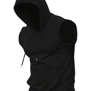 TEMU Persson OBM 여름 후드 캥거루 포치 조끼 단색 스포츠 캐주얼 남성 조끼