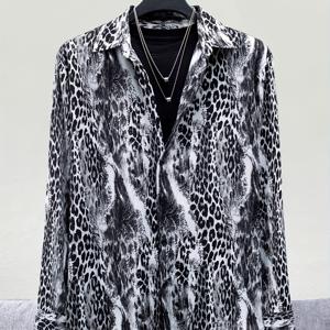 TEMU 남성용 맞춤 레트로 프린트 셔츠, 긴소매, 트렌디, 부드러움, 주름 방지, 반항적, 매력적, , 얇은, 캐주얼 탑