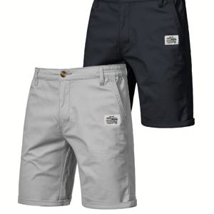 TEMU 2개입 신상 패브릭 업그레이드 남성용 클래식 핏 단색 반바지 (라벨, 슬란트 포켓, 탄성 허리 밴드)