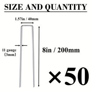 TEMU 정원 말뚝 50개 팩, U자형 텐트 말뚝, 4 6 8인치 11게이지 조경용 스테이플, 아연 도금 조경용 , 지면 고정용 말뚝 핀, 잔디 조경용 잡초 방지 시트 고정, 관개 호스, 울타리 고정용 완충 와셔 50개 팩