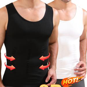 TEMU 2개 남성용 압박 쉐이핑 탱크탑 - 통기성이 좋은 고탄력 운동 티셔츠, 넓은 어깨끈, 복부 컨트롤 민소매 체육복 & 캐주얼웨어 (블랙 & 화이트), 라운드넥 디자인, 신축성 있는 원단, 편안한 핏, 베이스 스타일, 내구성 있는 구조, 피트니스 의류, 액티브 맨