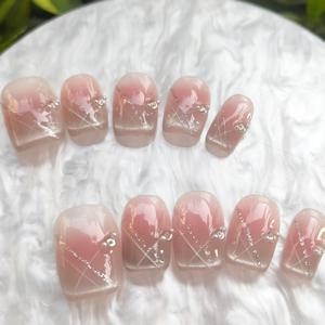 TEMU 10세트 핸드메이드 고양이 눈 네일 패치, 데일리용 짧은 사다리꼴 디자인, 라인스톤 고양이 눈 장식으로 매력 향상