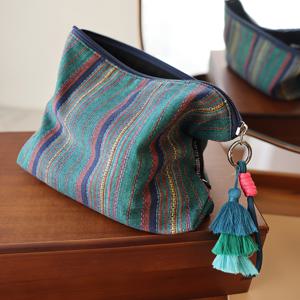 TEMU 컬러풀 태슬 장식 메이크업 가방, 에스닉 스타일, 지퍼 여행용 휴대용 수납 파우치, 내부 가방, 클러치