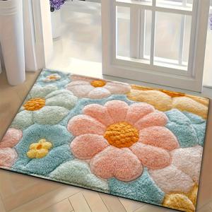 TEMU 1개 프린팅 미끄럼방지 도어 매트, 부드럽고 푹신한 컬러풀 소형 꽃무늬, 미끄럼방지 뒷면 패드, 세탁 가능, 주방 및 욕실 입구용, 축제 파티 장식 및 선물, 사계절 홈 데코레이션에 완벽